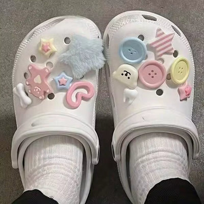 13pcs Sweet Y2K Style SHoe Charms, Plush Star Button Shoe Accessories, DIY Sandals Slippers Decoration