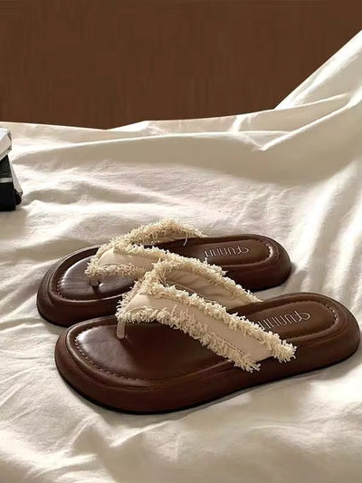 2025 Summer New Flip Flops For Women, Fashionable Thong Sandals, Flat Casual Beach Slippers