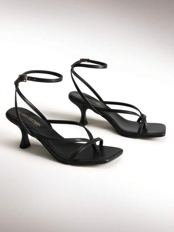 Women Kitten Heel Ankle Strap Thong Heeled Sandals, Fashion Open Toe Low Heel Summer Sandals For Casual Wearing And Wedding Party Formal Occasion