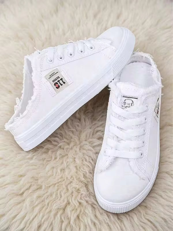 Flat Fashion Women's Slip-On Sneakers, Casual Versatile Slouchy Loafers,Stylish And Versatile, Cute, White Shoes, Canvas Shoes, Casual And Sporty