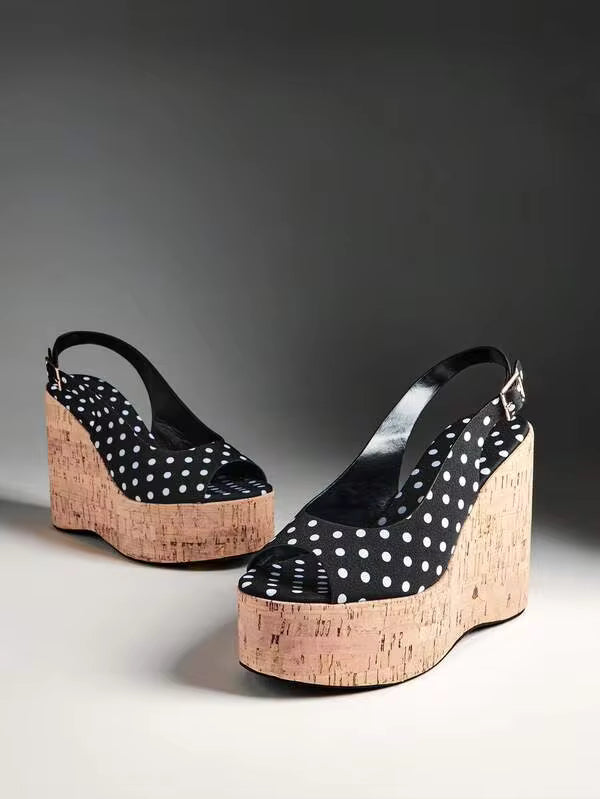 SHUZIA New Versatile Women's Polka Dot/Cork Platform Wedge Peep-Toe Slingback Comfortable Slip-On Cute Spring Summer Holiday Vacation City Beach Shoe