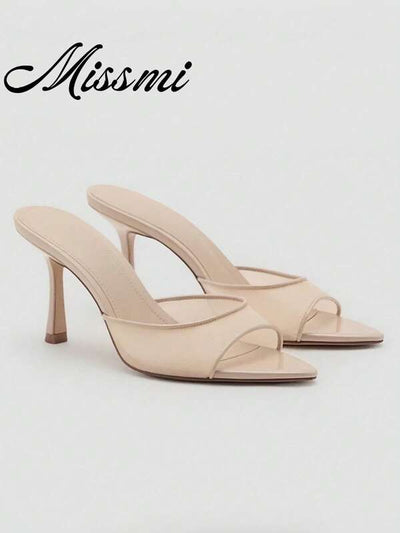2026 New Summer Women Mule Shoes, Pointed Toe High Heel Slip-On Sandals, Fashionable Strap Outdoor Slippers